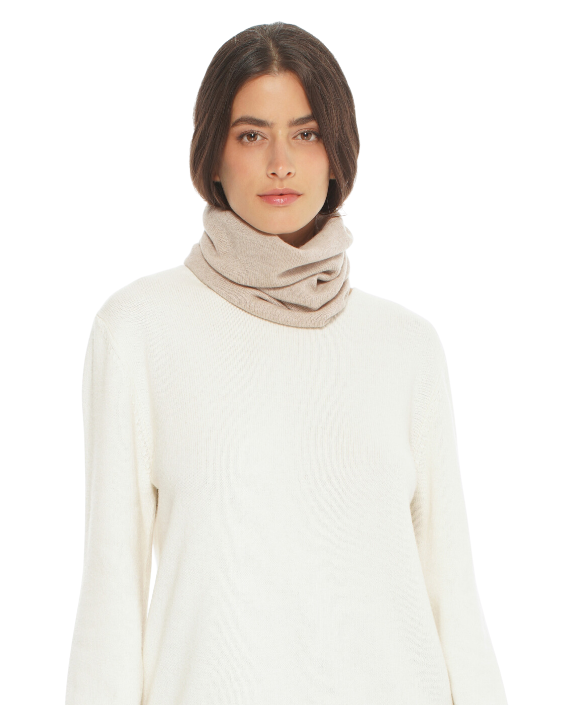 Monticelli Women's Pure Cashmere Collar Scarf Beige Made In Italy 1