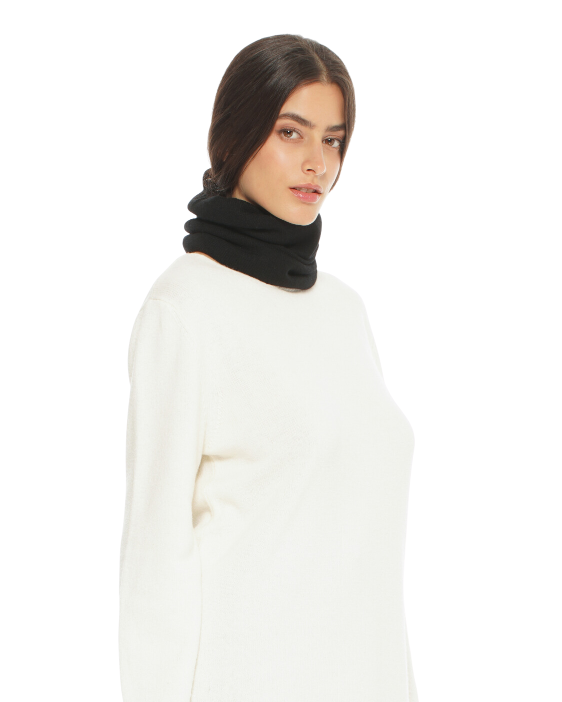 Monticelli Women's Pure Cashmere Collar Scarf Black Made In Italy 3