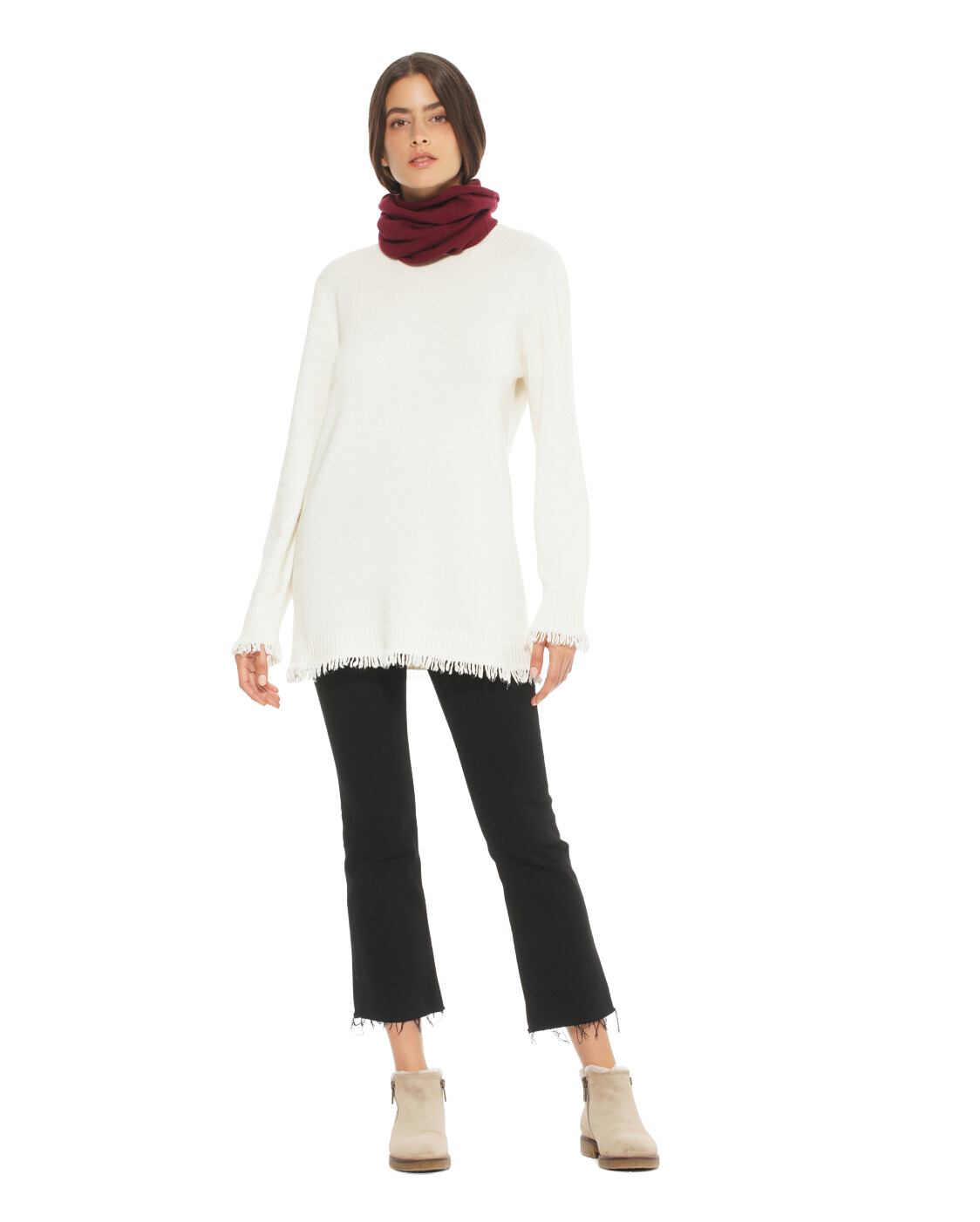 Monticelli Women's Pure Cashmere Collar Scarf Bordeaux Made In Italy 2