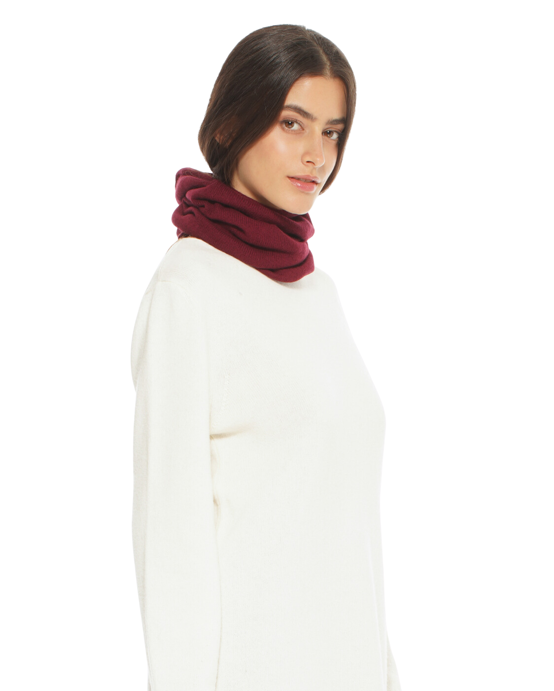Monticelli Women's Pure Cashmere Collar Scarf Bordeaux Made In Italy 3