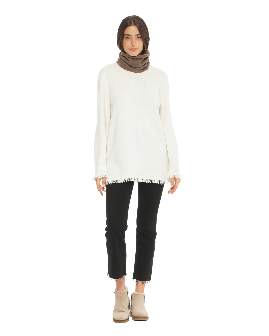 Monticelli Women's Pure Cashmere Collar Scarf Brown Made In Italy 3