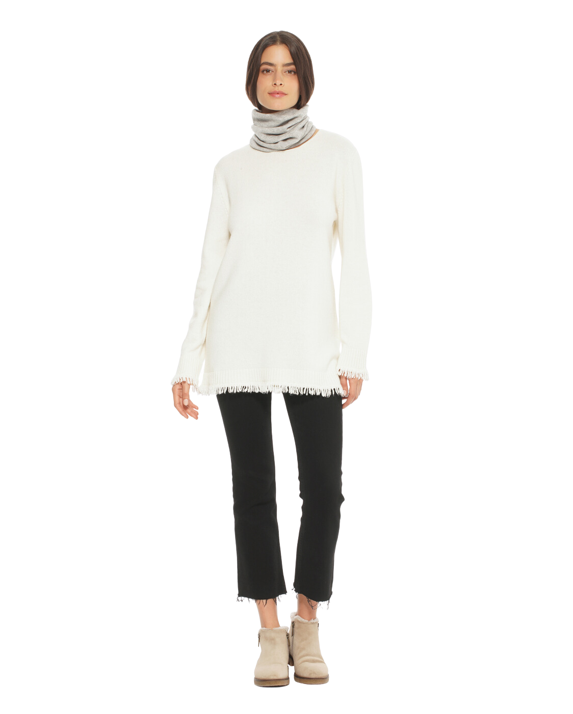 Monticelli Women's Pure Cashmere Collar Scarf Light Grey Made In Italy 3