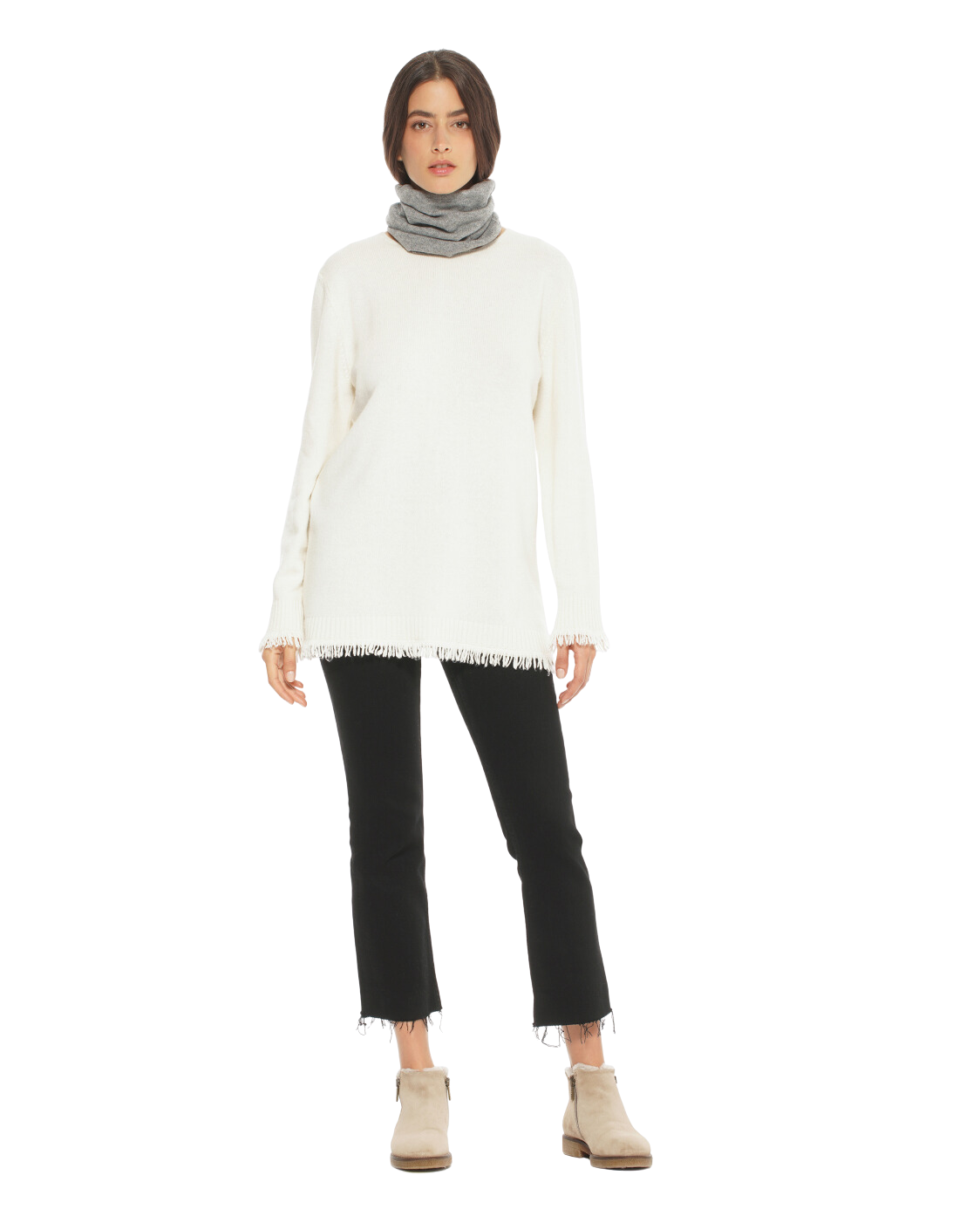 Monticelli Women's Pure Cashmere Collar Scarf Medium Grey Made In Italy 2