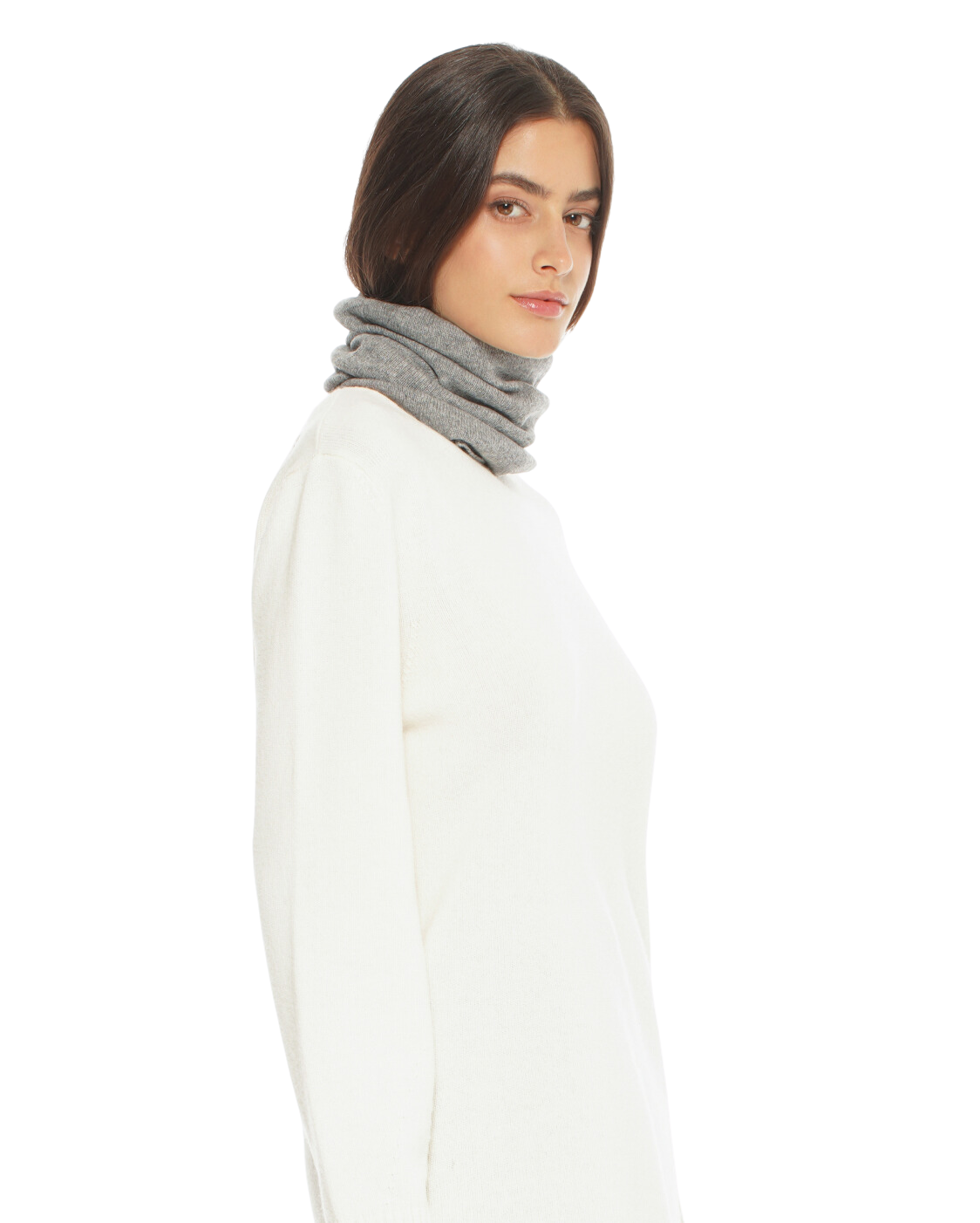 Monticelli Women's Pure Cashmere Collar Scarf Medium Grey Made In Italy 3