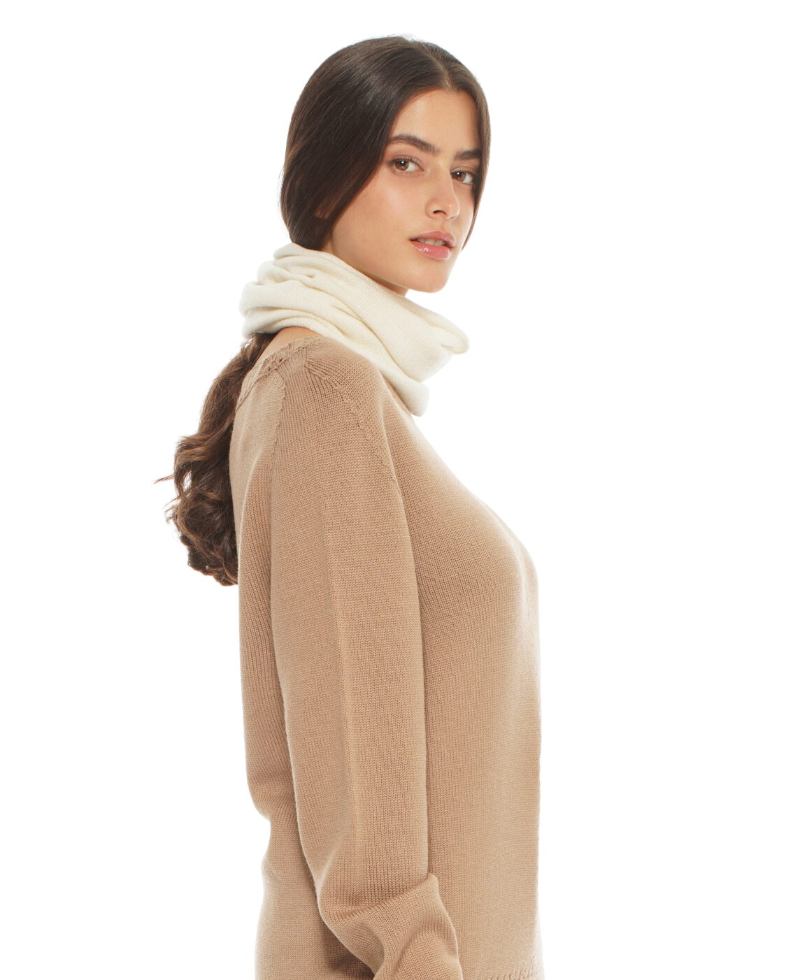 Monticelli Women's Pure Cashmere Collar Scarf Milk White Made In Italy 3