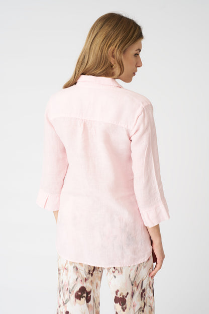 Women's Linen Regular-Fit Shirt with Offset Sleeves – Cipria, view 4