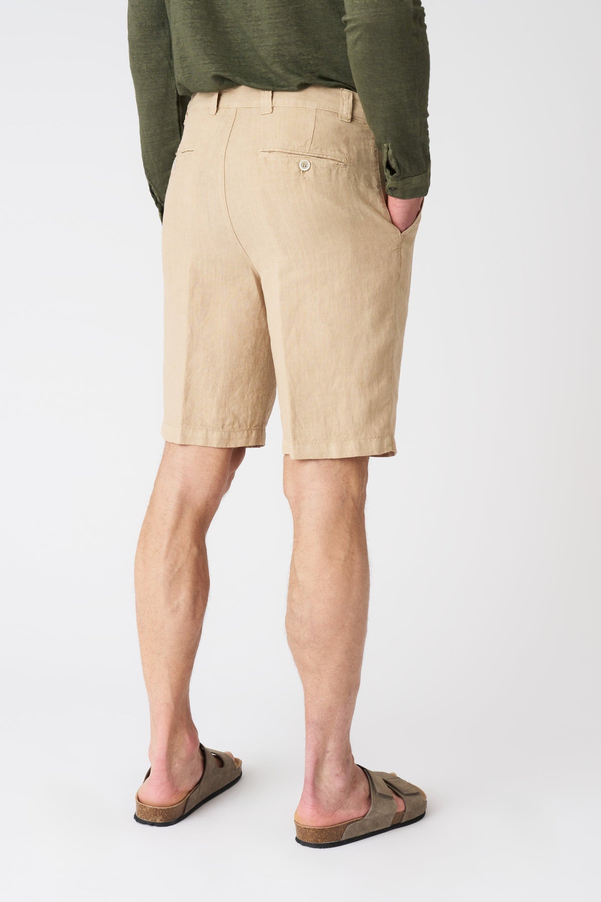 Men's Linen Chino Shorts with Pleats – Almond, view 4