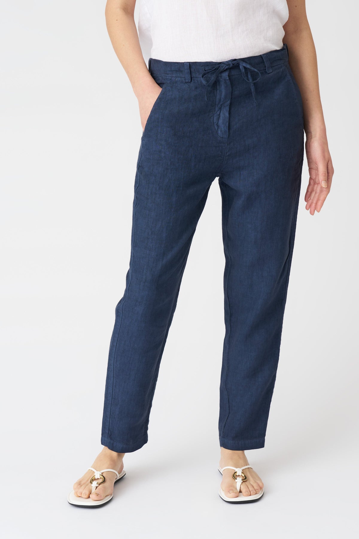 Women's Linen Drawstring Pants – Navy Fade, view 3