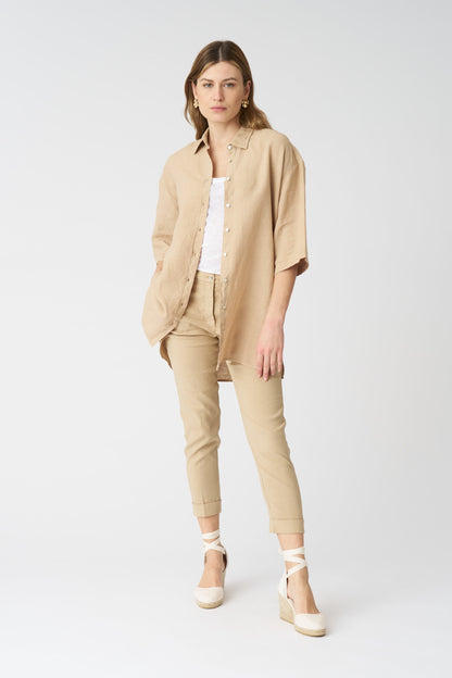 Women's Linen Chino Cropped Pants – Almond, view 1