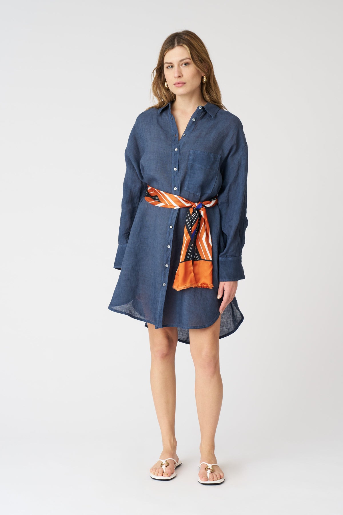 Women's Linen Oversized Shirt Dress – Navy Fade, view 1