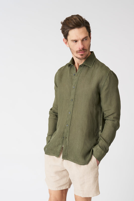 Men's Melange Slim Fit Linen Shirt – Caffe Soft Fade, view 1