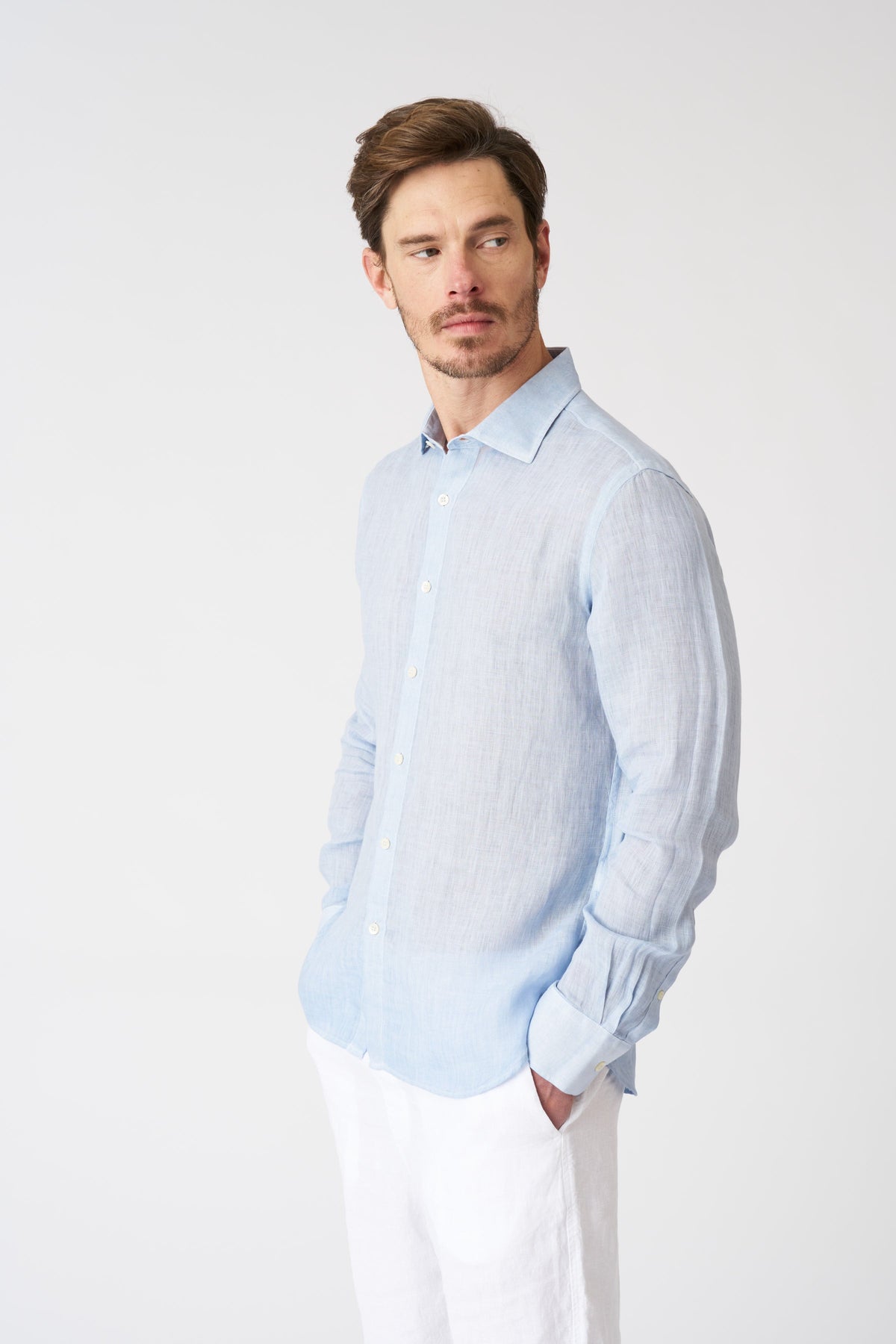 Men's Slim Fit Linen Shirt – Sea Soft Fade, view 1