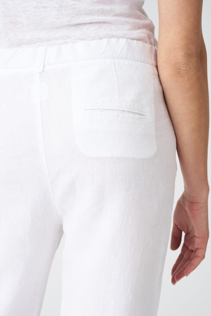 Women's Linen Drawstring Pants – White, view 2