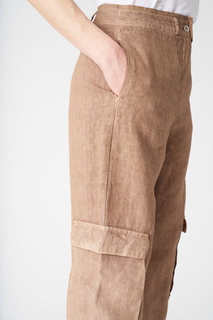 Women's Linen Wide-Leg Cargo Pants – Tabacco Soft Fade, view 2
