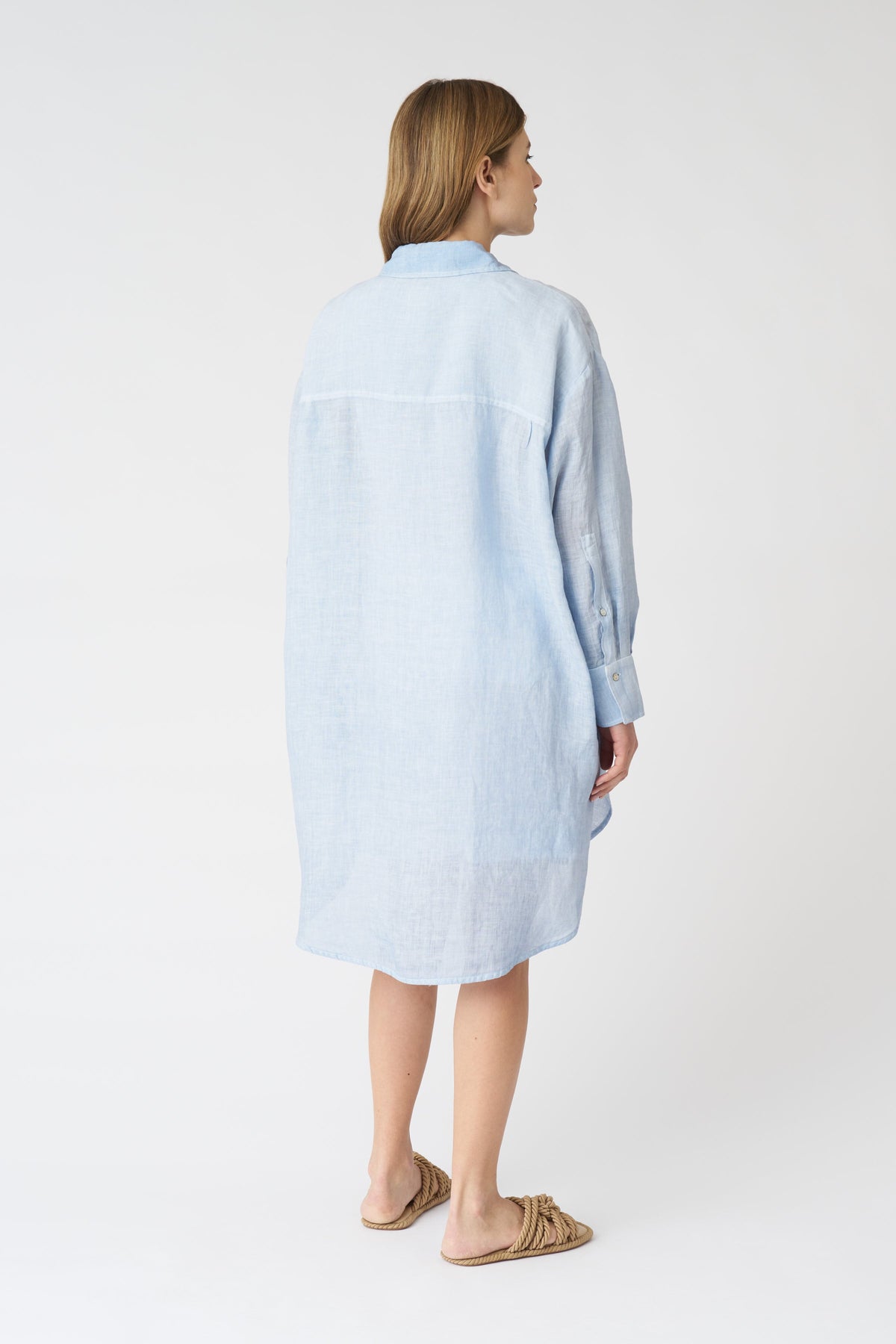 Women's Linen Oversized Shirt Dress – Sea Soft Fade, view 4