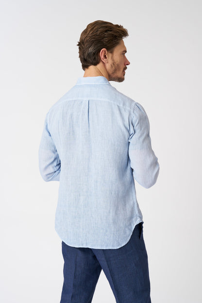 Men's Italian Collar Regular Fit Linen Shirt with Pocket – Sky Soft Fade, view 4