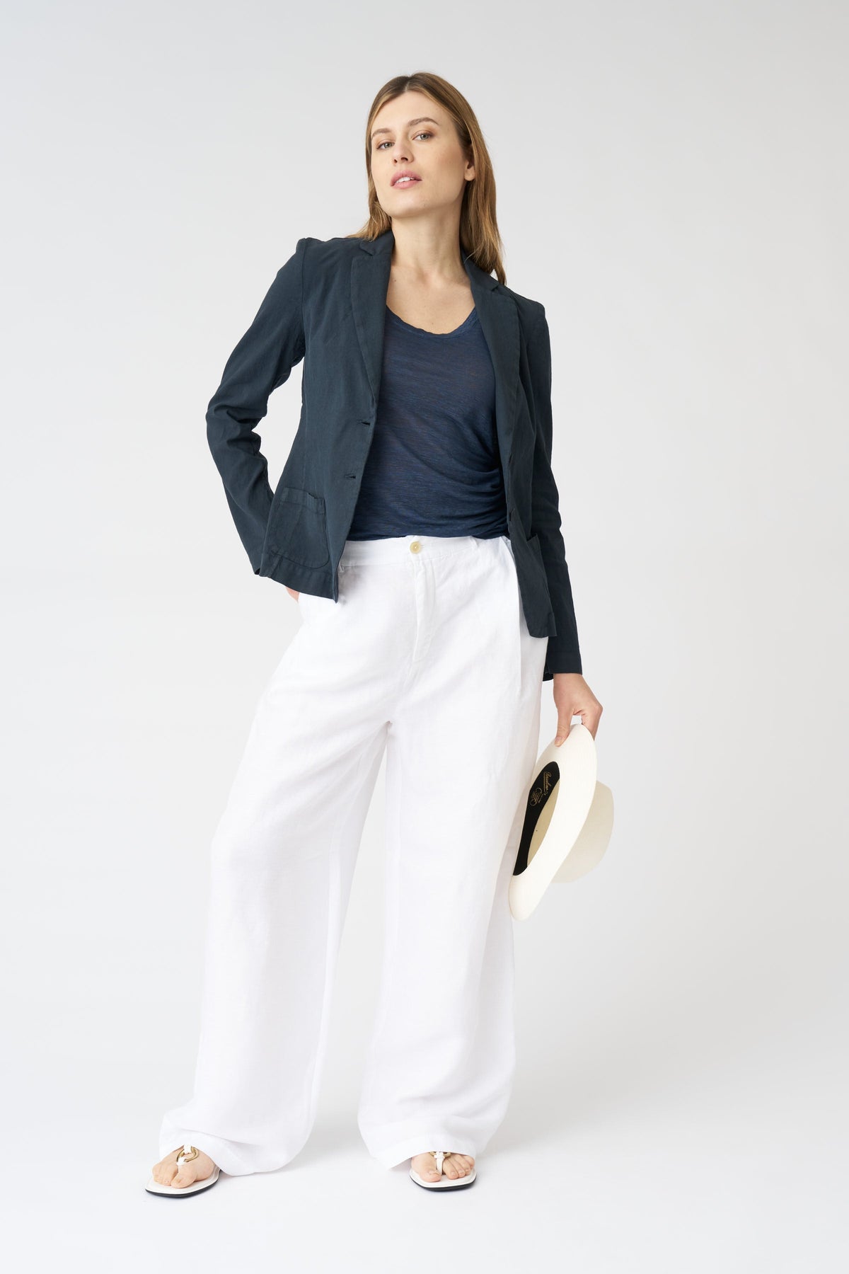 Women's Linen Fitted Blazer – Night Blue, view 3