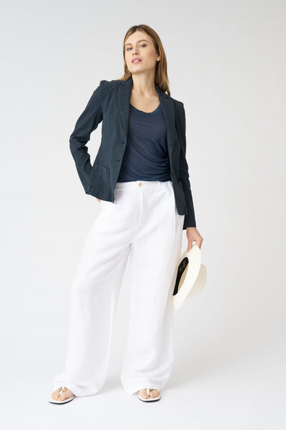 Women's Linen Fitted Blazer – Night Blue, view 3