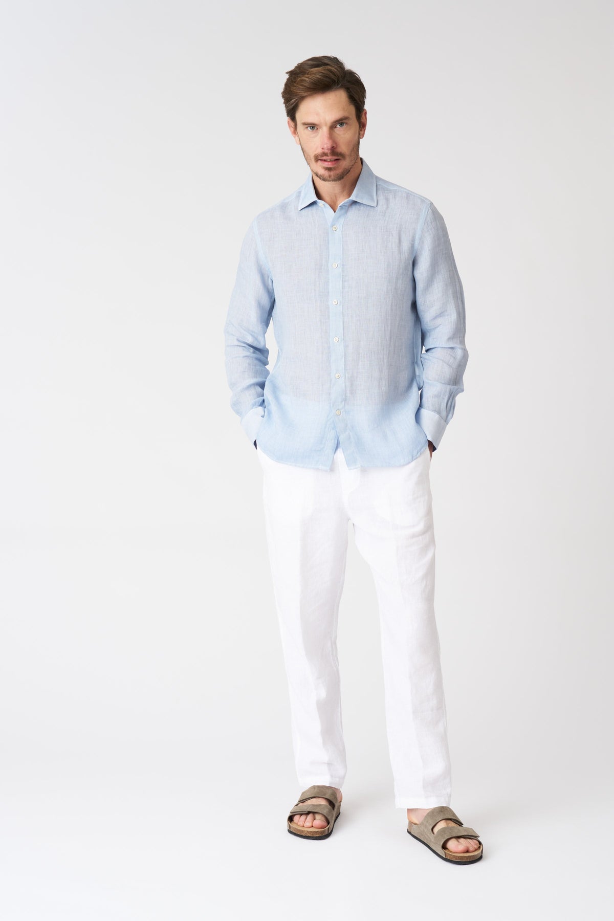 Men's Slim Fit Linen Shirt – Sea Soft Fade, view 3