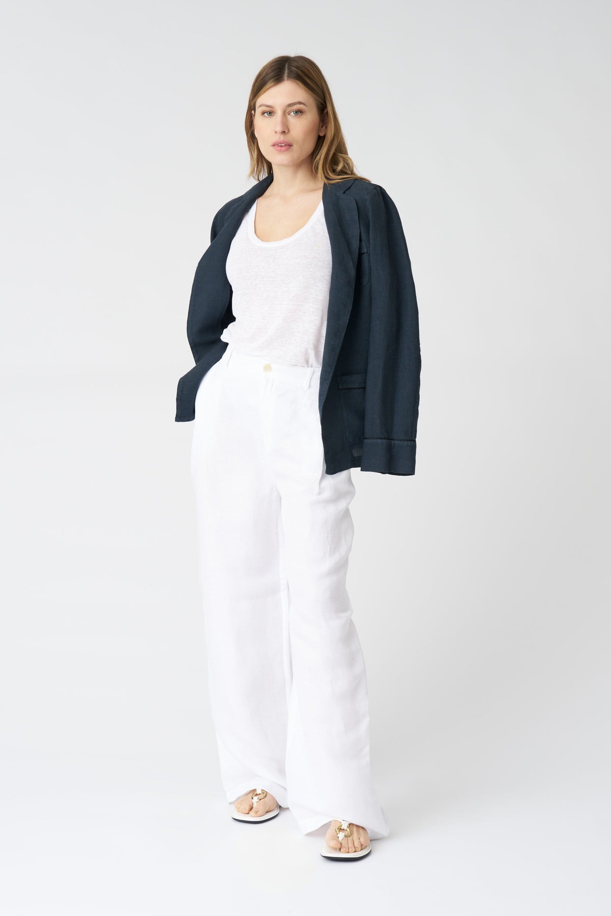 Women's Fluid Wide-Leg Linen Pants – White, view 1