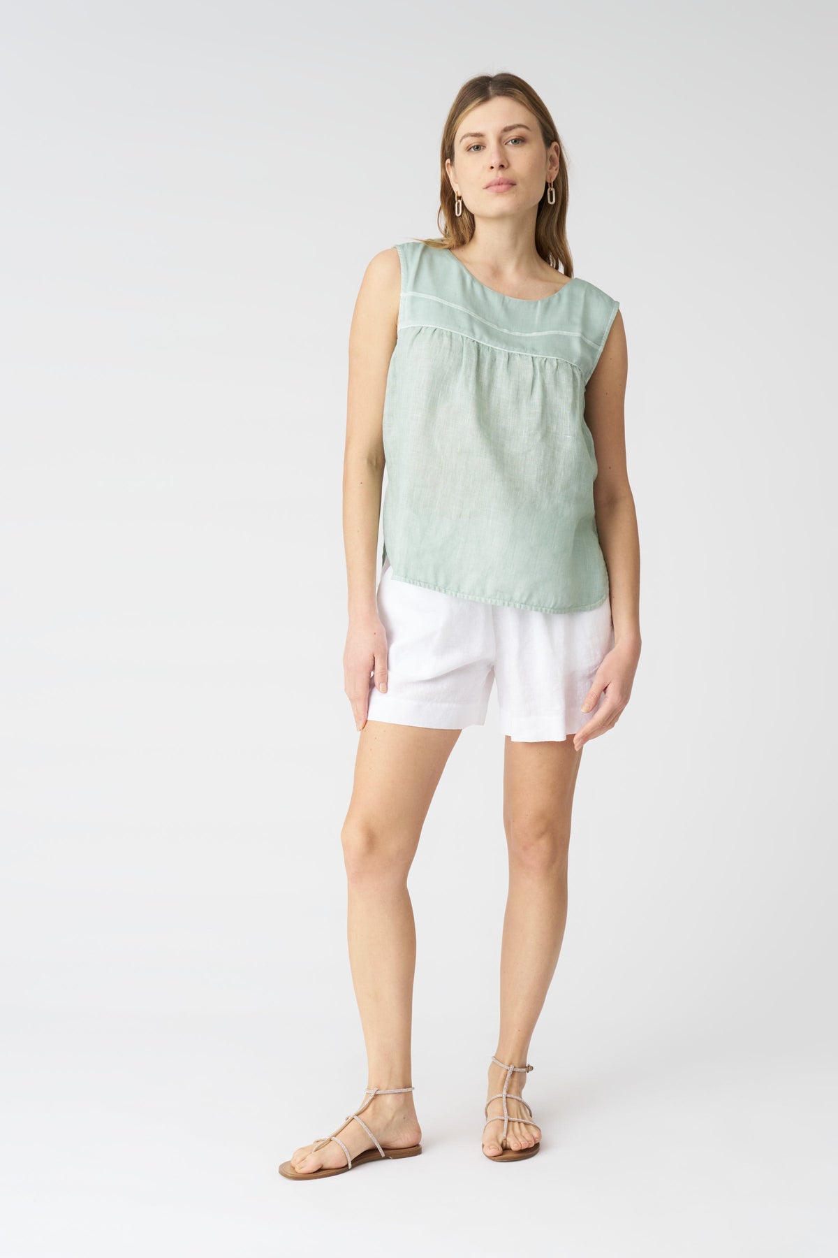 Women's Linen Tank Blouse – Pistache, view 3