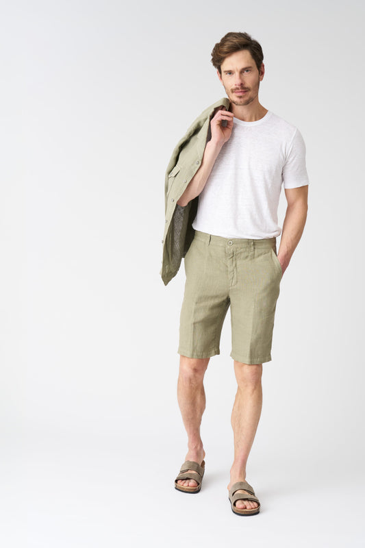 Men's Linen Chino Shorts with Pleats – Cactus, view 1