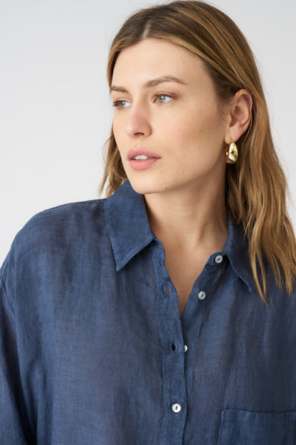Women's Linen Oversized Shirt Dress – Navy Fade, view 2