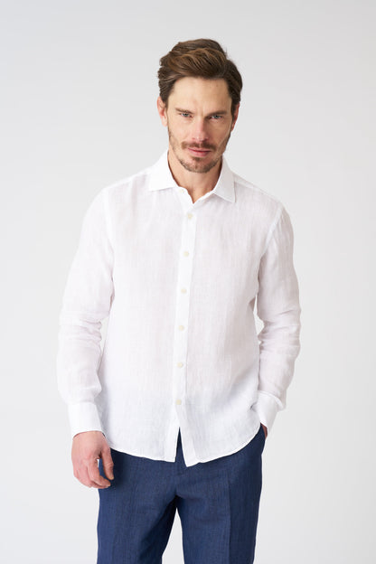 Men's Classic Slim Fit Light Linen Shirt – White, view 1
