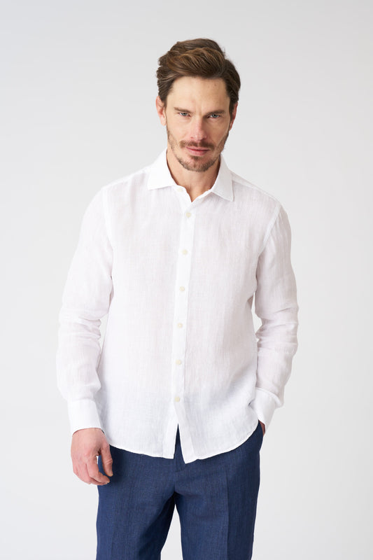 Men's Classic Slim Fit Light Linen Shirt – White, view 1