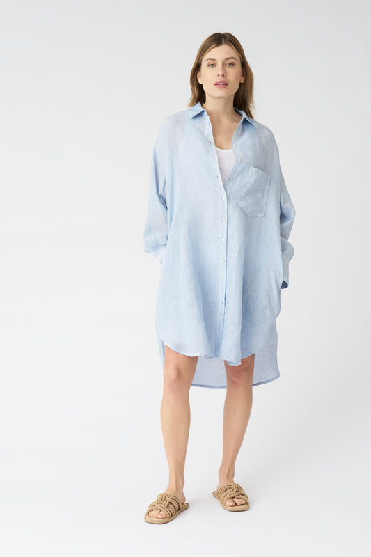 Women's Linen Oversized Shirt Dress – Sea Soft Fade, view 1