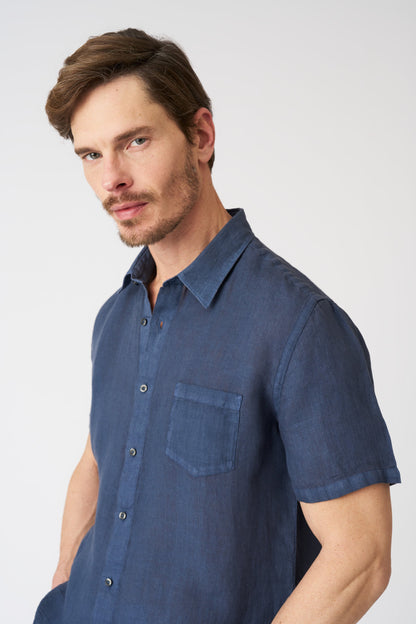 Men's Regular Fit Linen Shirt with Pocket – Navy Fade, view 2