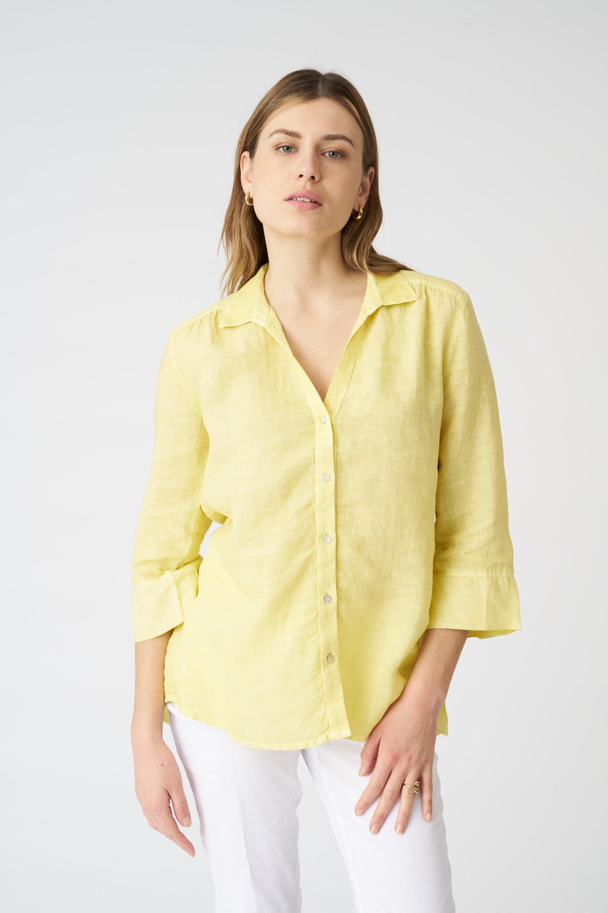 Women's Linen Regular-Fit V-Neck Shirt – Sun Soft Fade, view 1