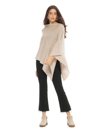 Monticelli Women's Essential Pure Cashmere Poncho Made In Italy Beige 3