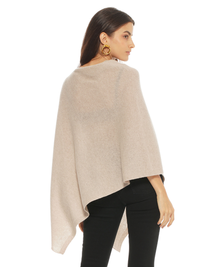 Monticelli Women's Essential Pure Cashmere Poncho Made In Italy Beige 1