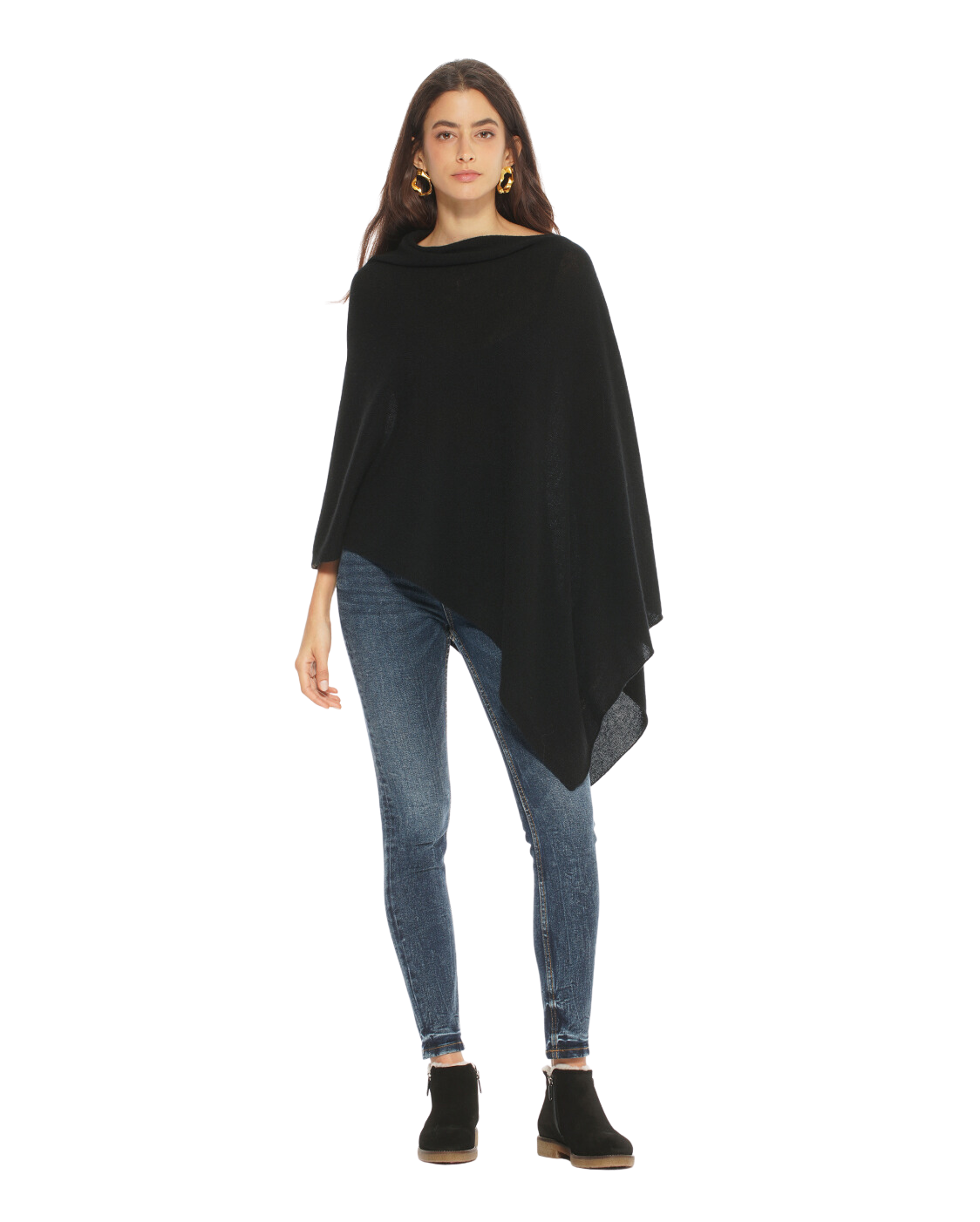 Monticelli Women's Essential Pure Cashmere Poncho Made In Italy Black 3