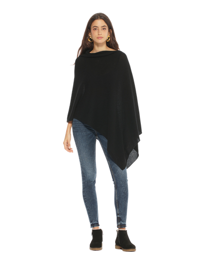 Monticelli Women's Essential Pure Cashmere Poncho Made In Italy Black 3