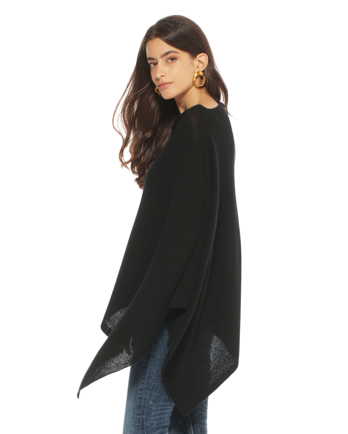 Monticelli Women's Essential Pure Cashmere Poncho Made In Italy Black 1