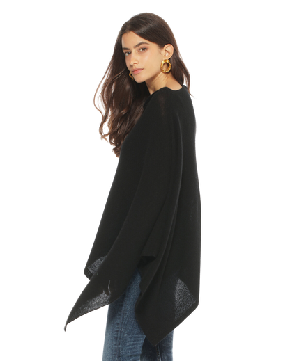 Monticelli Women's Essential Pure Cashmere Poncho Made In Italy Black 1