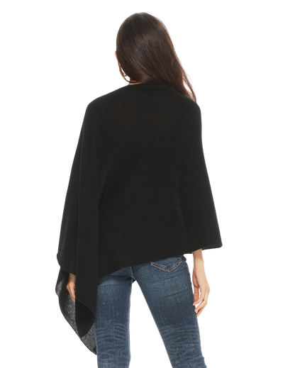 Monticelli Women's Essential Pure Cashmere Poncho Made In Italy Black 2