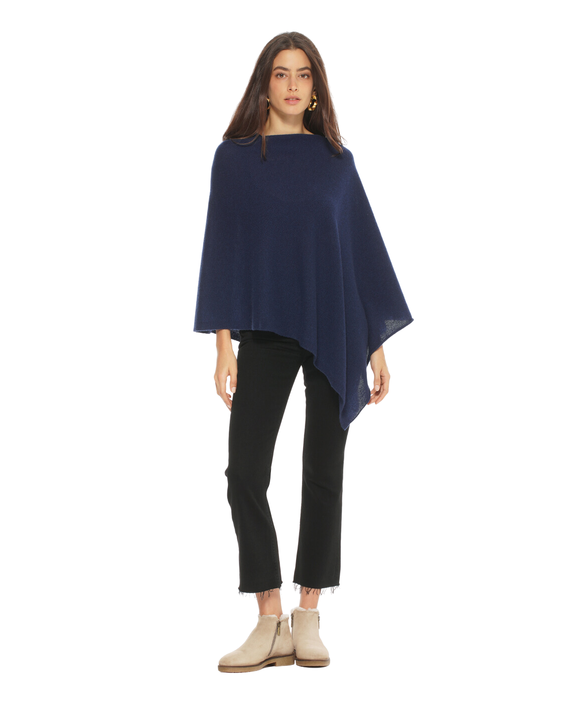 Monticelli Women's Essential Pure Cashmere Poncho Made In Italy Blue 3