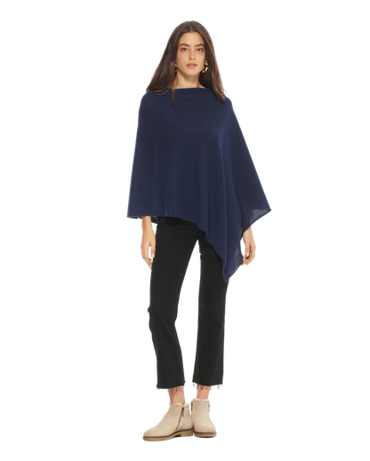 Monticelli Women's Essential Pure Cashmere Poncho Made In Italy Blue 3