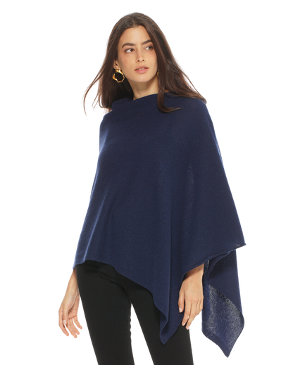 Monticelli Women's Essential Pure Cashmere Poncho Blue  Made In Italy 1