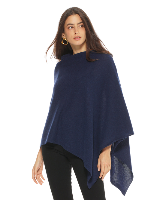 Monticelli Women's Essential Pure Cashmere Poncho Blue  Made In Italy 1