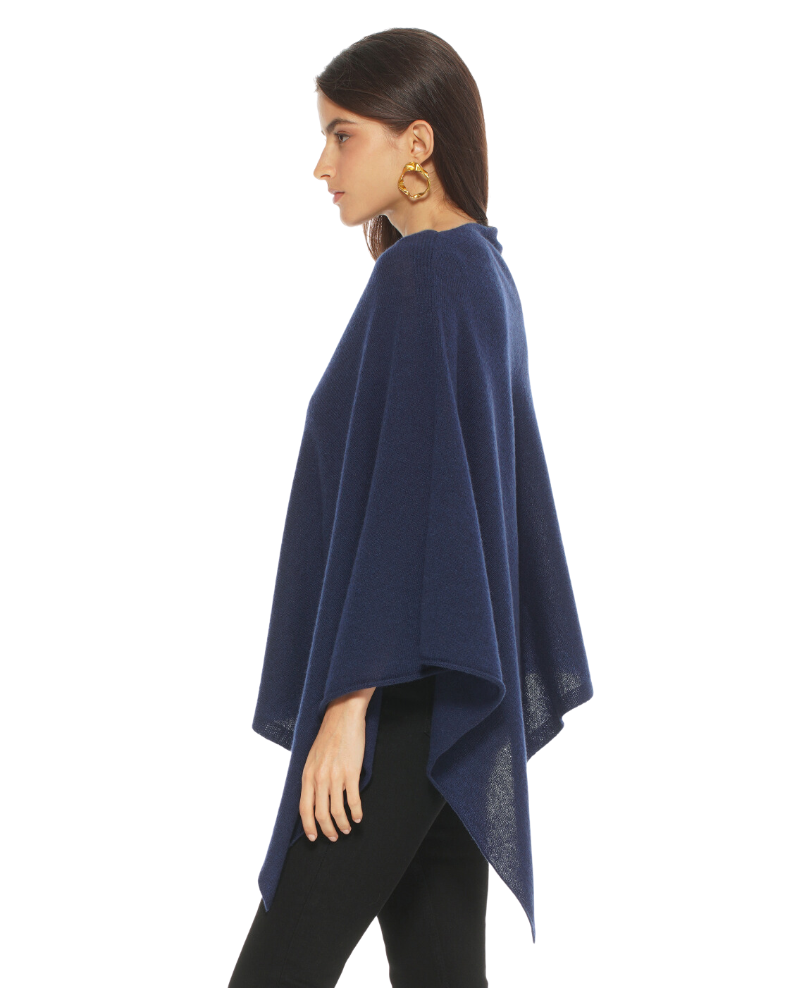 Monticelli Women's Essential Pure Cashmere Poncho Made In Italy Blue 2