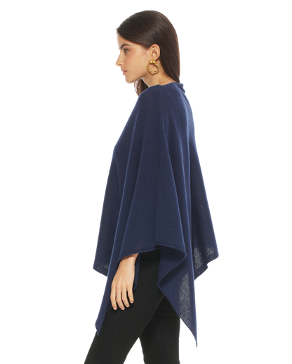 Monticelli Women's Essential Pure Cashmere Poncho Made In Italy Blue 2