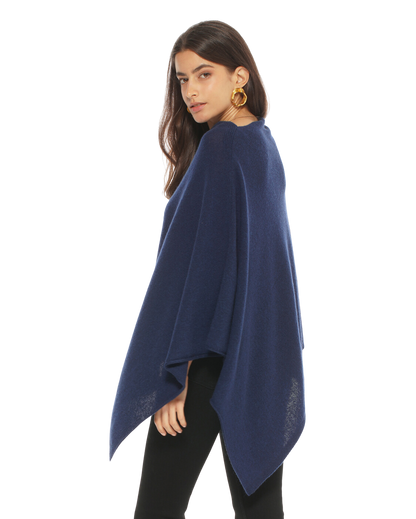 Monticelli Women's Essential Pure Cashmere Poncho Made In Italy Blue 1
