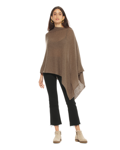 Monticelli Women's Essential Pure Cashmere Poncho Made In Italy Brown 3