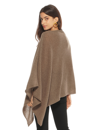 Monticelli Women's Essential Pure Cashmere Poncho Made In Italy Brown 2