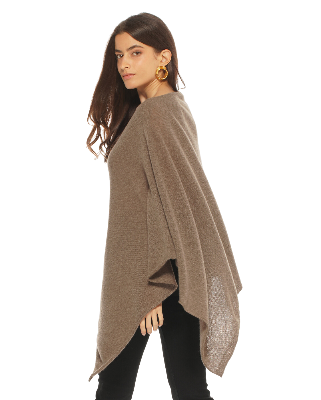 Monticelli Women's Essential Pure Cashmere Poncho Made In Italy Brown 1