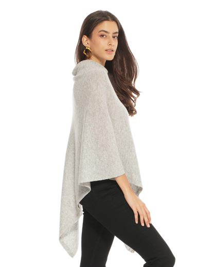 Monticelli Women's Essential Pure Cashmere Poncho Made In Italy Light Grey 1